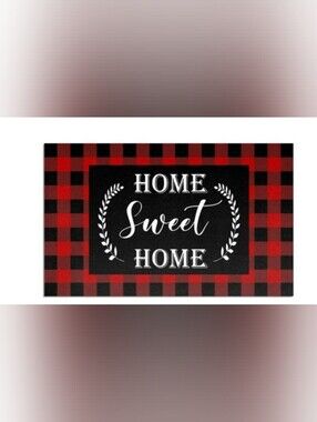 NWT Home Sweet Home 2 Pc Buffalo Plaid Kitchen Mat Set w/ 2 Pc Dish Towel Set.